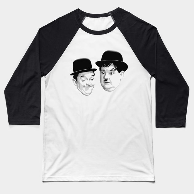 Laurel & Hardy (Floating Heads) Baseball T-Shirt by PlaidDesign